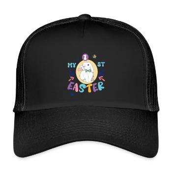 Mon premier Las, un lapin mignon avec un nœud - Casquette trucker enfant - noir/noir - Devant