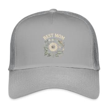 Best Mom Mother's Day Gift Floral Motif with Bird - Kids’ Trucker Cap - light grey - Front