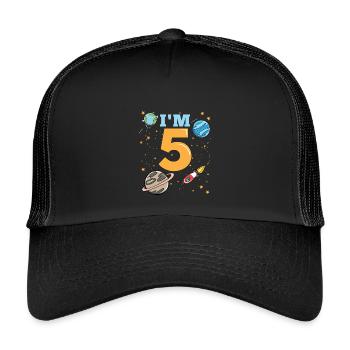 5. Geburtstag Weltraum - Kinder Trucker-Cap - Schwarz/Schwarz - Vorne