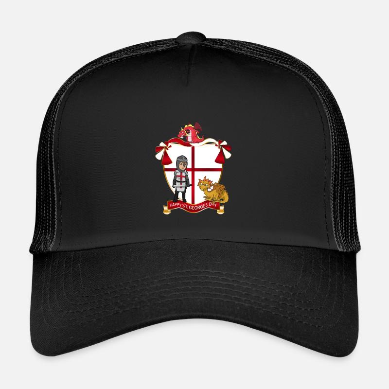 St George Crest: Dragon, Knight & Shield - Kids’ Trucker Cap - black/black
