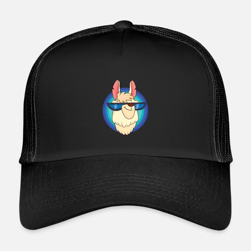 Cooles Lama mit Sonnenbrille - Kinder Trucker-Cap - Schwarz/Schwarz