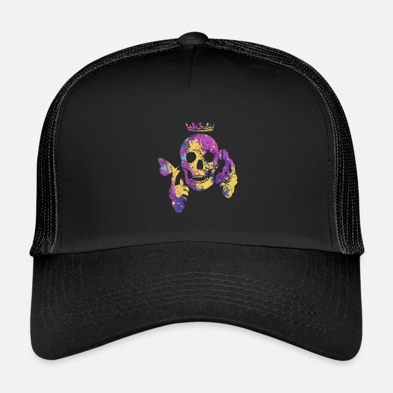 Totenkopf mit Schmetterling - Kinder Trucker-Cap - Schwarz/Schwarz