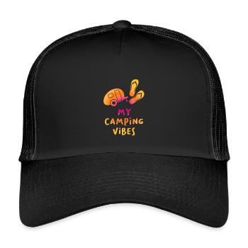 Camping Vibes Quote Verlauf Flip Flops Fan Caravan - Kinder Trucker-Cap - Schwarz/Schwarz - Vorne