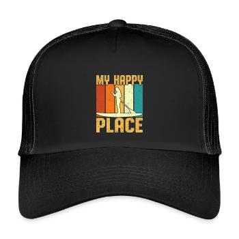 My Happy Place Girl Paddle Board Retro Vintage - Kids’ Trucker Cap - black/black - Front
