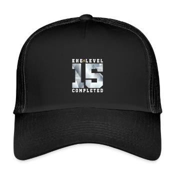 15. Hochzeitstag - Kinder Trucker-Cap - Schwarz/Schwarz - Vorne