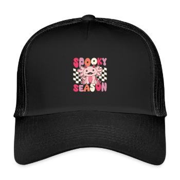 Axolotl Halloween Groovy Teufel Spooky Season - Kinder Trucker-Cap - Schwarz/Schwarz - Vorne