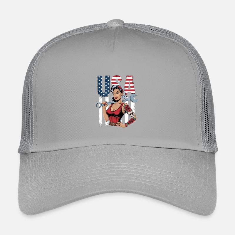 Femme forte avec une clé à molette devant le drapeau des États-Unis Casquette trucker enfant