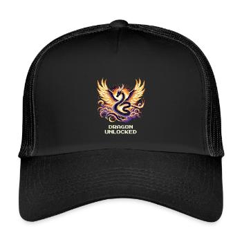 Drache freigeschaltet | Fantasy RPG Pixel Art - Kinder Trucker-Cap - Schwarz/Schwarz - Vorne