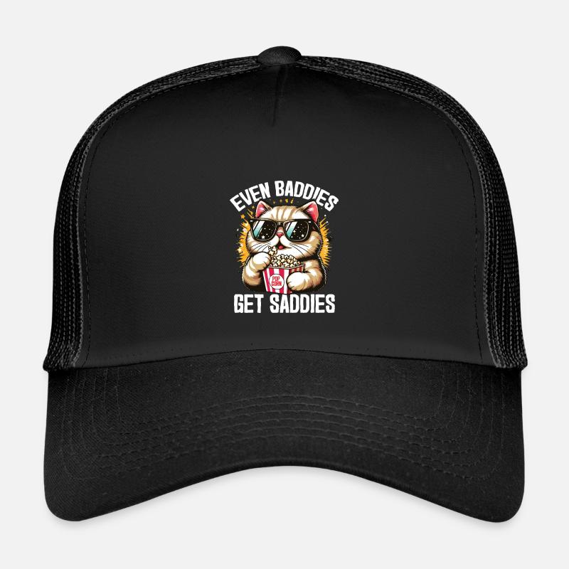 Cool Cat Meme – Even Baddies Get Saddies Funny Pop - Kids’ Trucker Cap - black/black