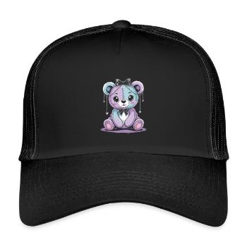 Kawaii Pastel Goth Patched Bear - Casquette trucker enfant - noir/noir - Devant