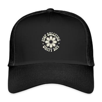 Gegen Mobbing Harmonie Zusammenhalt Botschaft - Kinder Trucker-Cap - Schwarz/Schwarz - Vorne