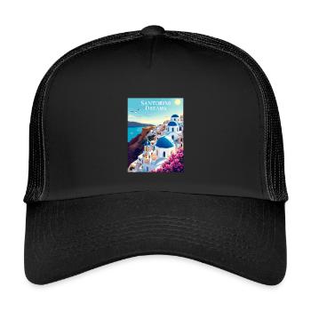Santorini Träume - Kinder Trucker-Cap - Schwarz/Schwarz - Vorne