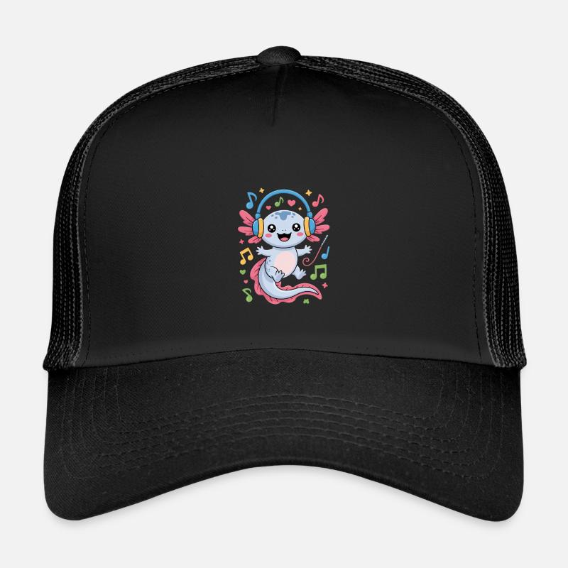 Axolotl kawaii avec casque et notes de musique Casquette trucker enfant