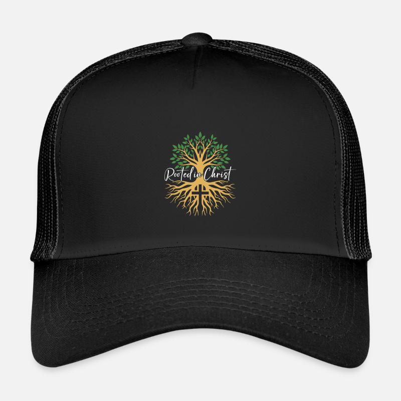 Rooted in Christ – Baum & Kreuz Glaube - Kinder Trucker-Cap - Schwarz/Schwarz