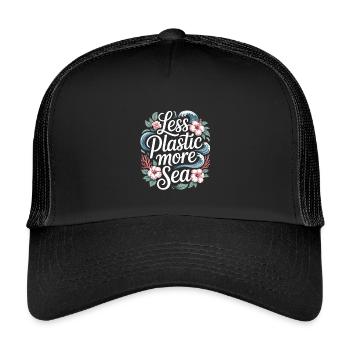 Moins de plastique, plus de mer – Design environnemental, Fleurs - Casquette trucker enfant - noir/noir - Devant