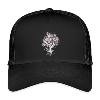 Kirschblütenbaum im Einkaufswagen - Kinder Trucker-Cap - Schwarz/Schwarz - Vorne