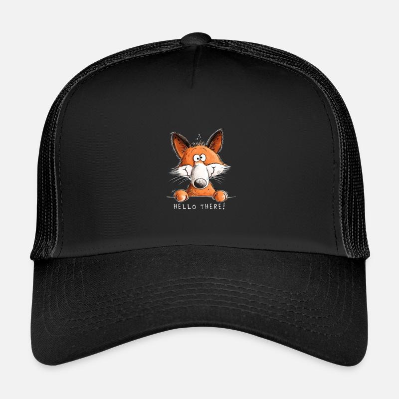Witziger Fuchs Hallo Da Cartoon Spruch - Kinder Trucker-Cap - Schwarz/Schwarz