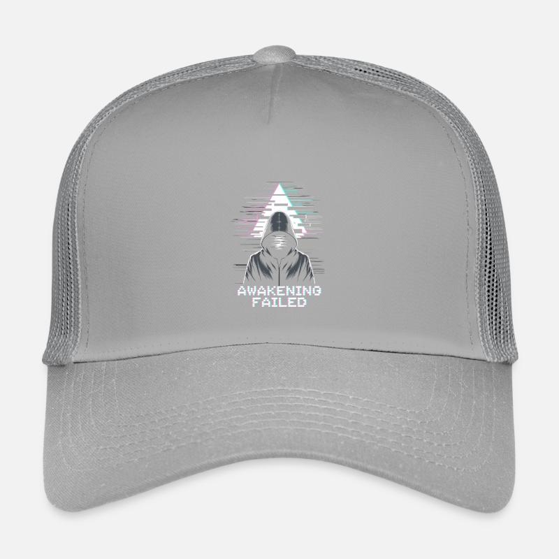Glitch-Hacker mit „Awakening Failed“ Look Kinder Trucker-Cap