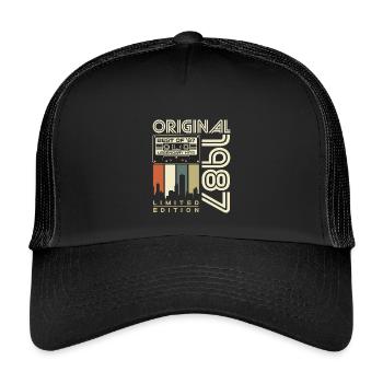 1987 Vintage Born Birthday Retro Gift - Kids’ Trucker Cap - black/black - Front