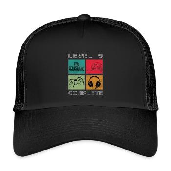 9th Birthday Boys Gamer Level 9 Unlocked - Kids’ Trucker Cap - black/black - Front