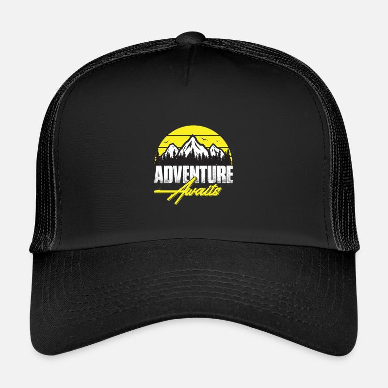 Abenteuer wartet Berglandschaft Neon - Kinder Trucker-Cap - Schwarz/Schwarz