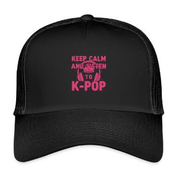 Restez calme et écoutez la musique coréenne K-Pop - Casquette trucker enfant - noir/noir - Devant