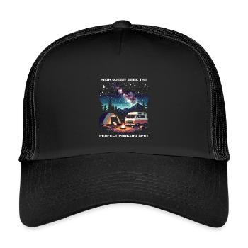Looking for the perfect pitch | Van Life Quest - Kids’ Trucker Cap - black/black - Front