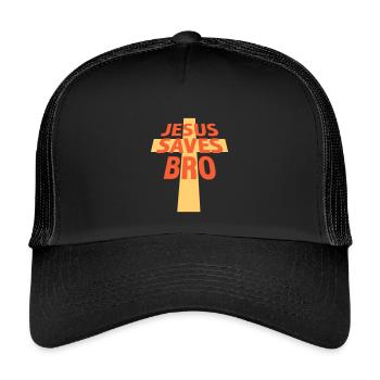 Jesus Saves Bro Lustig Religiös Spruch Glaube Logo - Kinder Trucker-Cap - Schwarz/Schwarz - Vorne
