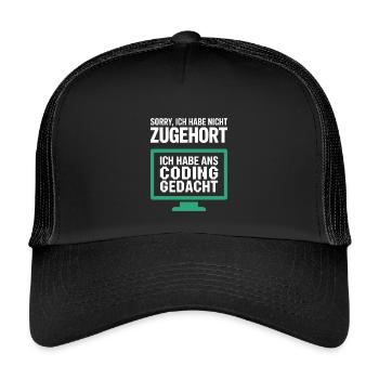 Gedanken statt Gehör am Pixelmonitor - Kinder Trucker-Cap - Schwarz/Schwarz - Vorne