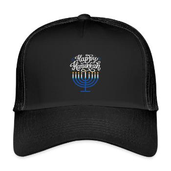 Frohe Chanukka-Menora - Kinder Trucker-Cap - Schwarz/Schwarz - Vorne