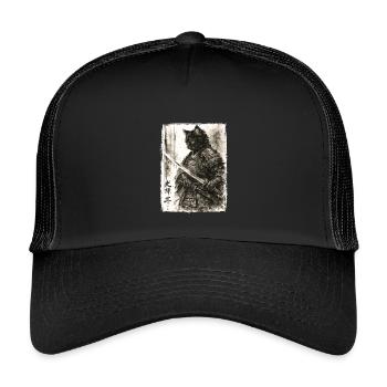 Samurai Cat Japanese Warrior Ukiyoe Anime - Kids’ Trucker Cap - black/black - Front