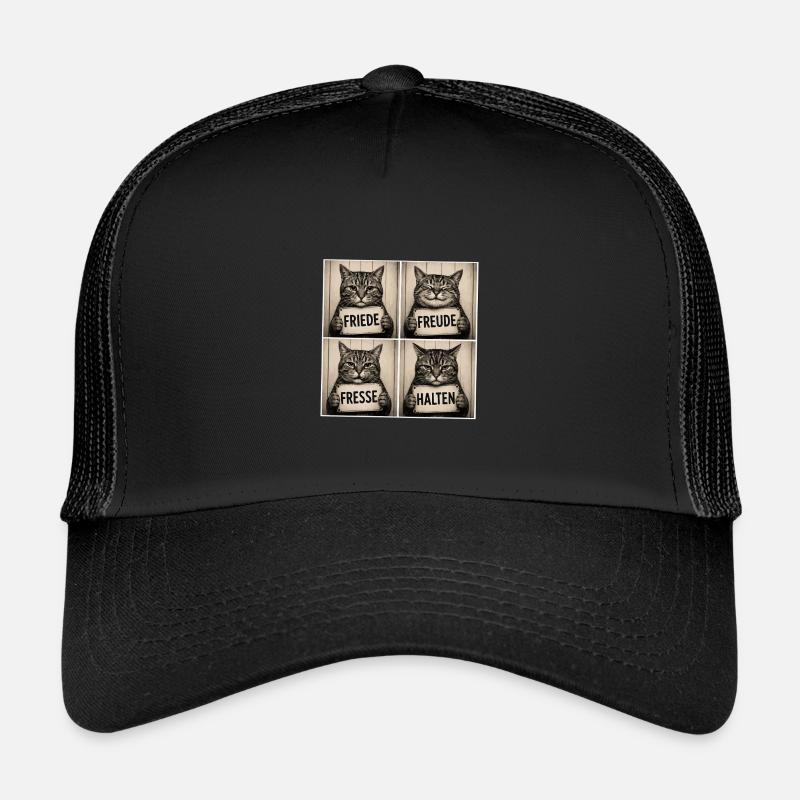 Katzenquartett: Freude Frieden Halten - Kinder Trucker-Cap - Schwarz/Schwarz