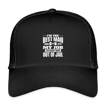 Trauzeuge hält ihn aus dem Gefängnis raus, Junggesellenabschied - Kinder Trucker-Cap - Schwarz/Schwarz - Vorne