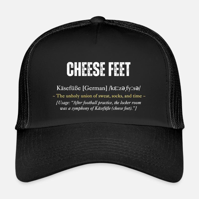 "Cheese Feet -Käsefüße" Definition mit Witz - Kinder Trucker-Cap - Schwarz/Schwarz