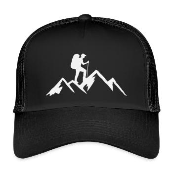 Wandern Alpen Berge Outdoor Wanderung Hiking - Kinder Trucker-Cap - Schwarz/Schwarz - Vorne