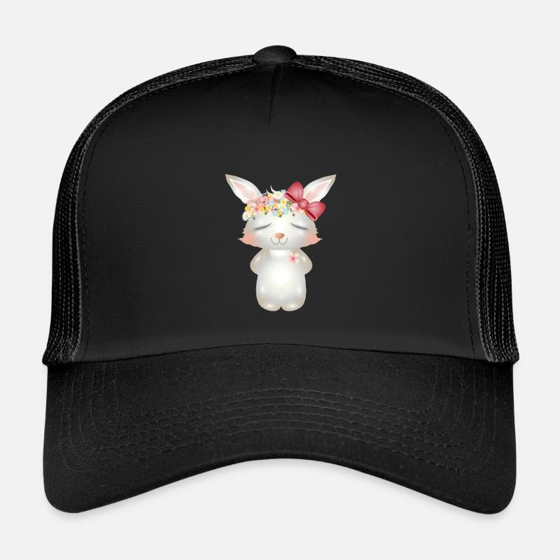 Lapin blanc mignon avec des fleurs et un arc Casquette trucker enfant
