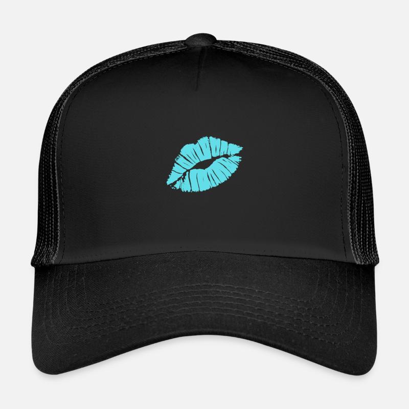 Smooch Blauer Lippenstift Kiss Mark Love Statement T-Shirt - Kinder Trucker-Cap - Schwarz/Schwarz