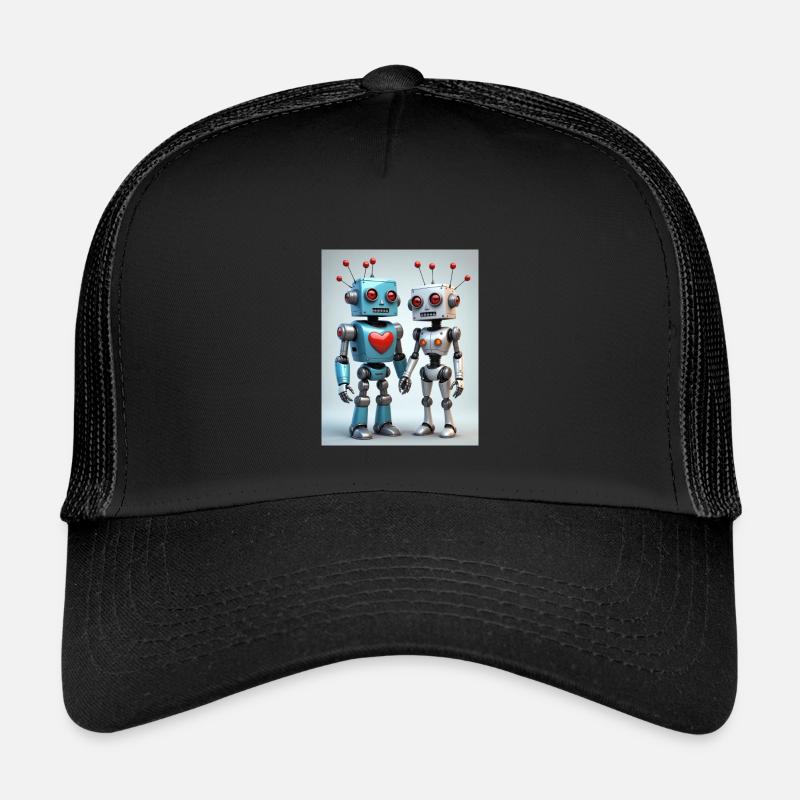 Roboter Pärchen - Kinder Trucker-Cap - Schwarz/Schwarz