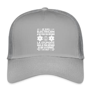 Humour électricien - Casquette trucker enfant - gris clair - Devant