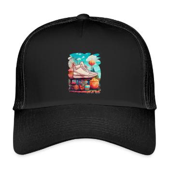 Bunte Kreation Jahrmarkt, Spiele, Süßigkeiten - Kinder Trucker-Cap - Schwarz/Schwarz - Vorne