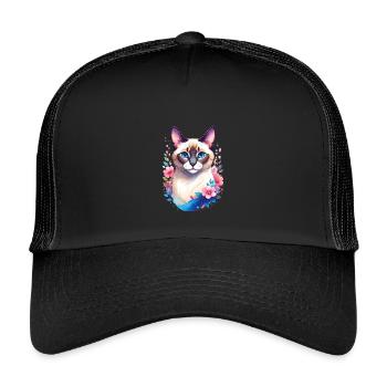 Siamese Cat Portrait - Kids’ Trucker Cap - black/black - Front