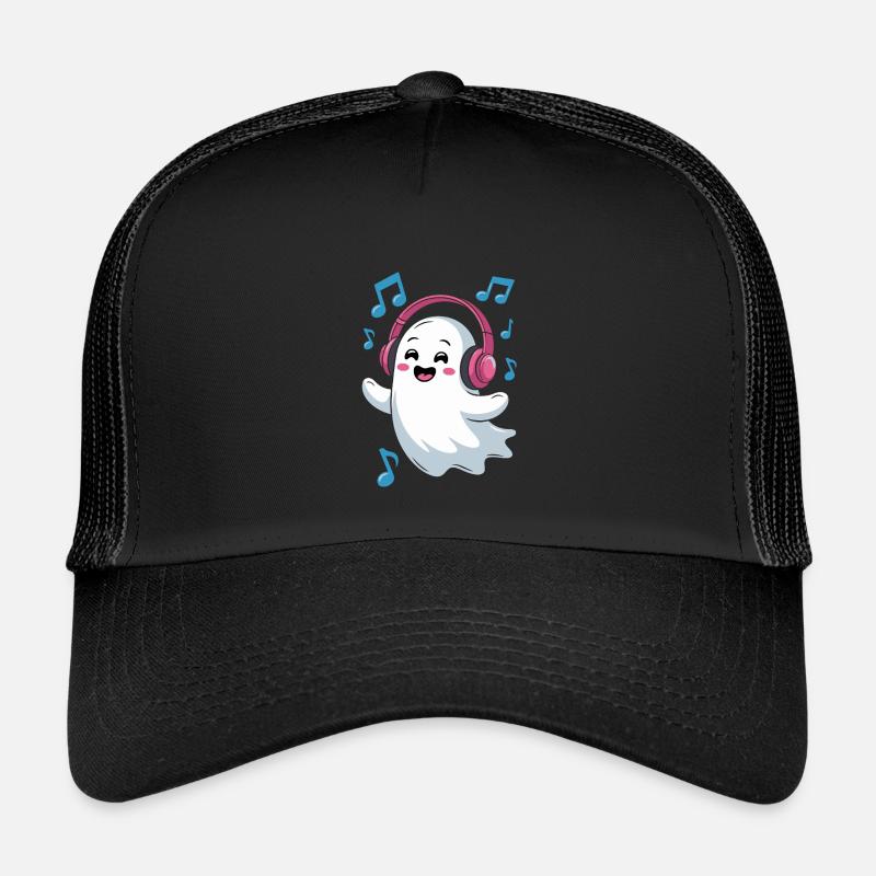 Musikbegeisterter Ghost mit Kopfhörern - Kinder Trucker-Cap - Schwarz/Schwarz