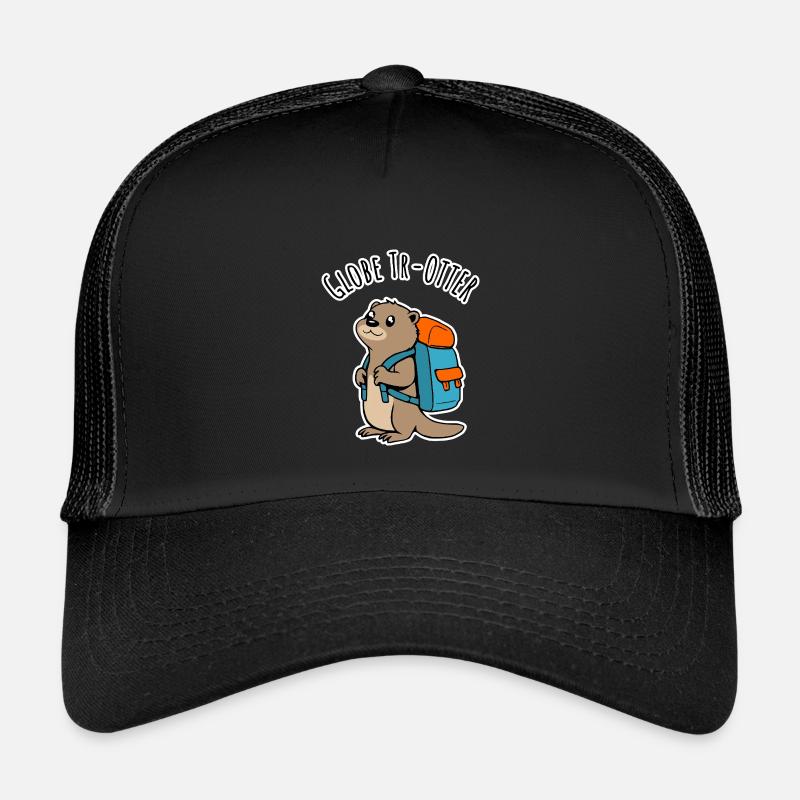 Ein Backpacker Otter auf Reisen ein Globe Tr-Otter - Kinder Trucker-Cap - Schwarz/Schwarz