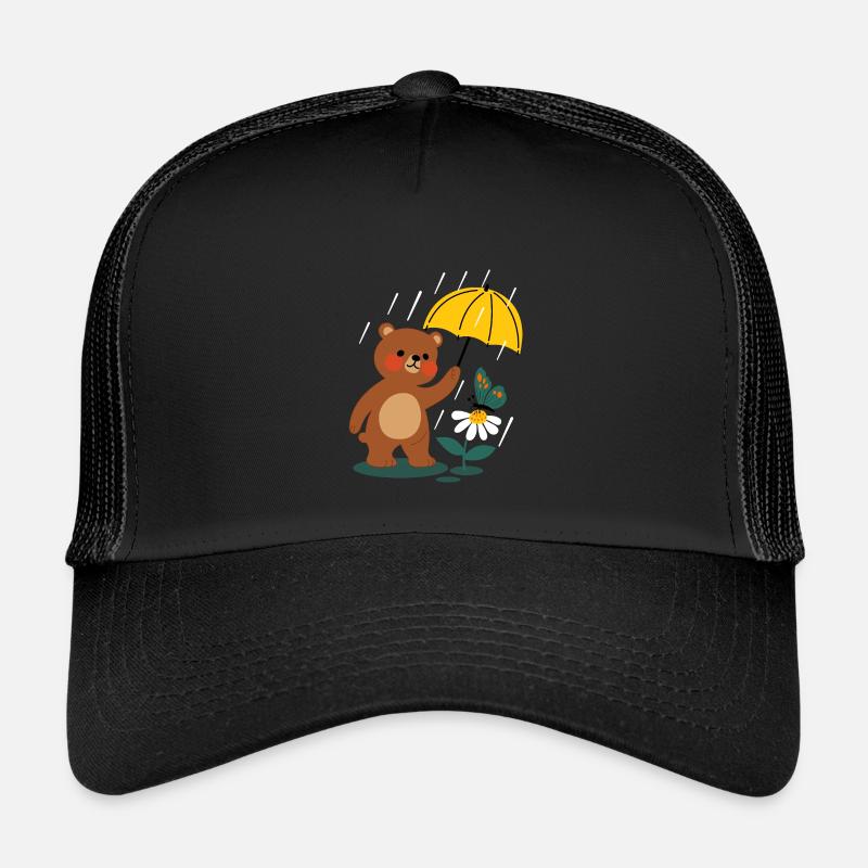  Bär mit regenschirm - Kinder Trucker-Cap - Schwarz/Schwarz