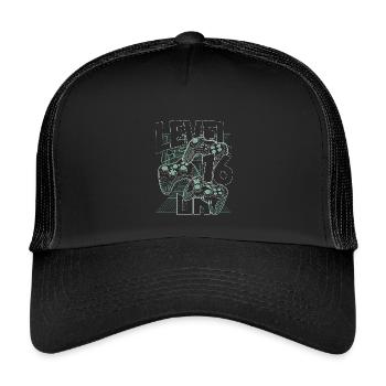 Level Up Retro-Controller Grafik 16. Geburtstag - Kinder Trucker-Cap - Schwarz/Schwarz - Vorne