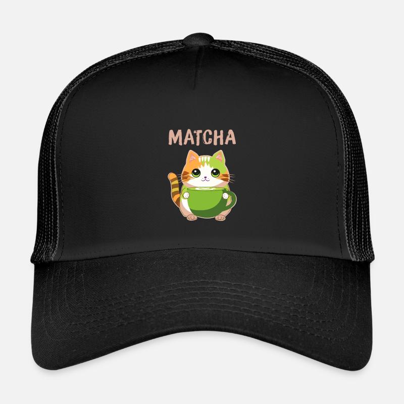 Matcha Katze - Kinder Trucker-Cap - Schwarz/Schwarz