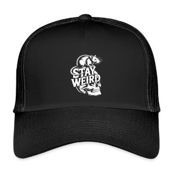 Stay Weird Ratte über Schädel - Kinder Trucker-Cap - Schwarz/Schwarz - Vorne