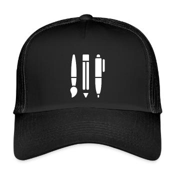 Pinceau, crayon et stylo - Symbole artistique - Casquette trucker enfant - noir/noir - Devant