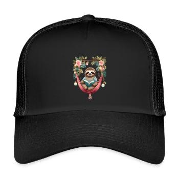 Cute sloth in hammock - Kids’ Trucker Cap - black/black - Front