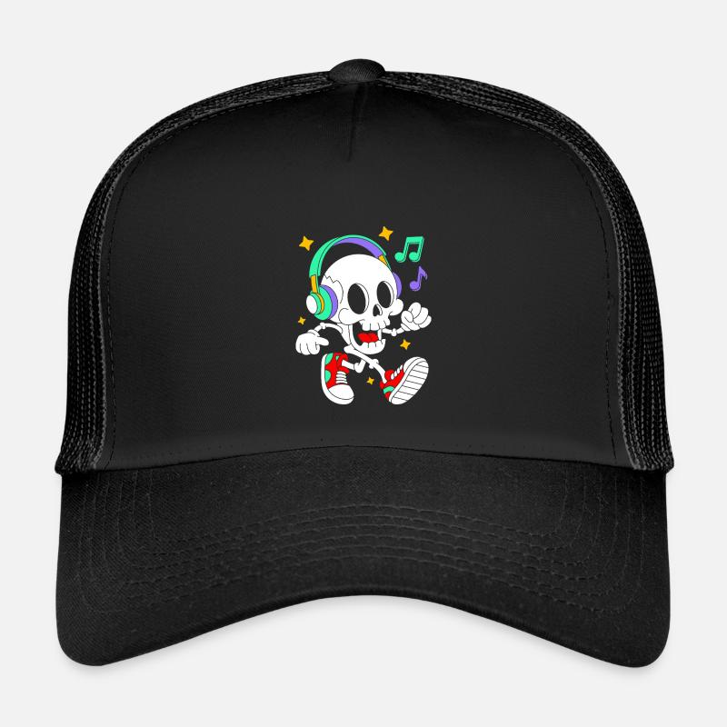Musikliebendes Skelett mit Kopfhörern - Kinder Trucker-Cap - Schwarz/Schwarz